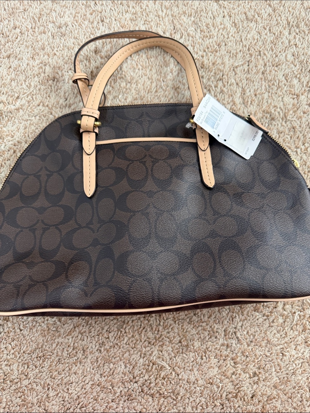 Coach Cora dome Dark Brown Signature Satchel with Light Tan Trim - Picture 2 of 3